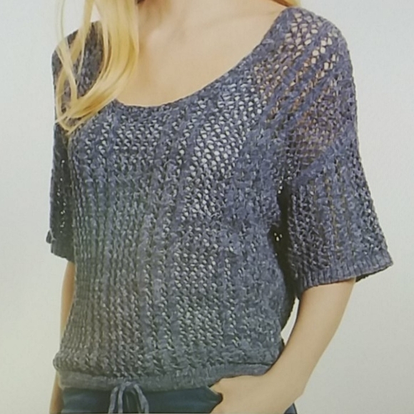Splendid xs blue knit short sleeve crochet sweater - Picture 1 of 9